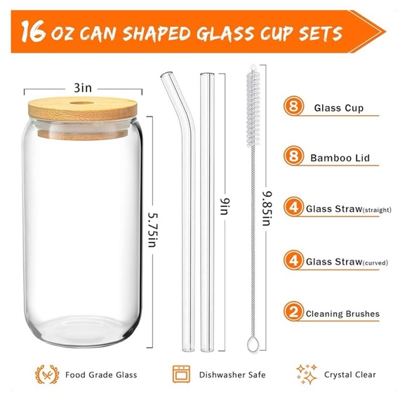 GLASS CAN CUP 16oz; NWOT - Picture 2 of 7